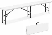 Costway 180cm Outdoor Plastic Folding Bench, Portable Fold-in-Half Seat w/ 600kg Capacity, HDPE Thickened Long Seat w/Handle & Lock, for Outdoor Camping Picnic Party Soccer Events (White)