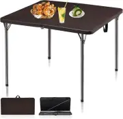 34" Folding Table, Portable Square Card Table with Collapsible Brown