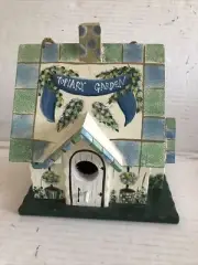 Adorable Green & White Topiary Garden W/Clean Out Springtime Birdhouse Decor