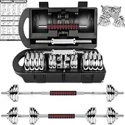 20kg Cast Iron Adjustable Dumbbell Set - Dumbbell and Barbell Compact Fitness Weight Set, Cast Iron Plate with Steel Handle for Bodybuilding Fitness Weight Lifting Training Home Gym