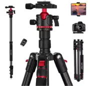 Camera Tripod, 74 inch/187cm Aluminum Travel Tripod & Monopod with 360Ball Head