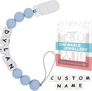 Dummy Clip Personalised Name, Customizable Silicone Dummy Leashes, Customized Dummy Holder for Baby Boys and Girls(Babyblue)