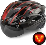 Shinmax Bike Helmet Men Women with Detachable Magnetic Goggles and LED Rear Light,CPSC CPC Certificated Bicycle Helmet Adjustable Size Road Mountain Bike Helmet Lightweight Cycling Helmet SM-T13