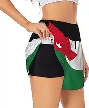 [GaxfjRu] Jordanian Flag Print Women's Running Shorts High Waisted Running Shorts Pocket Sporty Gym Elastic Short