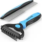 Pet Grooming Combo - Blue Deshedding Brush with Metal Comb for Detangling and Dematting Long, Matted Fur on Cats and Dogs