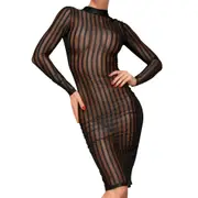 Noir Classic Tuelle Stripe Dress