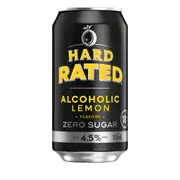 Hard Rated, Original Lemon Flavour, Refreshing Drink, Zero Sugar, 4.5% ABV, 375mL (Case of 24 Cans)
