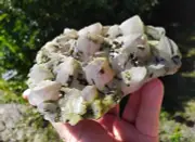 557g Natural Quartz Crystal Cluster with rough Green Epidote Encrustations VIDEO