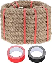 sourcing map Jute Rope 1 Inch x 44ft, Heavy Natural Thick Twisted Rope with 2 Roll Tapes for Crafts Railing Docks Tug of War Swing Nautical Landscaping