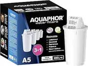 AQUAPHOR Filter Cartridge A5 Pack 3+1 | Filters Limescale, Chlorine, Heavy Metals | 350L Clear Water | AQUALEN Technology for Better Tasting Food & Drink | Replacement Cartridge for A5 Filter Jugs