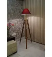Vintage Classical Floor Shade Lamp Brown Wooden Tripod Stand Nautical Antique