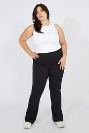 Black Flare Pant With Leg Split Brushed Stretch Jersey