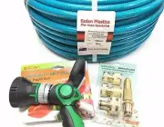 KNITTED GARDEN LAWN WATERING HOSE 12mm x 50m ANTI KINK BRASS FITTINGS LEVER GUN