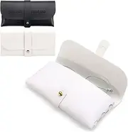 [Donmnemb] 3 Pack Squeeze Portable Eyeglass Pouch, Leather Sunglasses Pouch, Soft Eyeglass Cases for Women Men