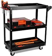 HORUSDY Black 3-Tier Tool Storage Trolley, Workshop Steel Tool Cart Mechanic Swivel Lockable Wheel with Screwdriver Holder, 150KG Capacity