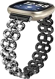 [Gimuk] Straps Compatible with Fitbit Versa 4/Sense 2/Versa 3/Sense Strap for Women Men, Metal Bling Diamonds Stainless Steel Wristband Replacement Strap Band Bracelet for Fitbit Sense 2/Versa 4