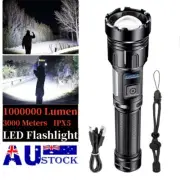 High Power 1000000 Lumen LED Flashlight Torch Work Light Lamp USB Rechargeable