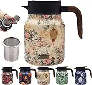 Peshoriadm - Peshoriadm Teapot, Vintage Floral Pattern Tea-Built-in Infuser, Kelansu Tea Pot, Doresty Teapot, Stainless Steel Thermal Carafe with Lid for Hot Drinks (Yellow)