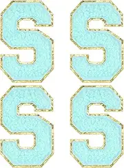 sourcing map Chenille Letter Patches 2.2" Self Adhesive Alphabet S Stick on Embroidered Patch Sew on Letter Stickers Applique for Repairing Clothing Jeans Shoes Hats DIY(Blue, Pack of 4)