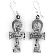 New Egyptian Horus Ankh of Life Sterling Silver 925 Earrings ( Large )