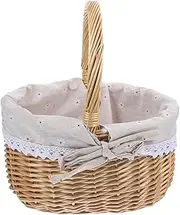 FONDOTIN 1Pc Wicker Woven Storage Basket with Linen Cloth Liner Versatile Basket for Weddings Picnics Parties Retro Home Decoration Easy to Clean