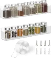 PMMASTO Adhesive Acrylic Spice Rack Organizer for Wall 2 Pack-12", Clear