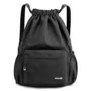 Drawstring Backpack Sports Gym Bag Water Resistant String Bag Cinch Black