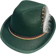 Oktoberfest Soft German Hats - Alpine Hats | German Oktoberfest Hats | Oktoberfest Soft Hat With Feathers | Party Costume With Alpine Hat For Adult | Bavarian Hats, Green [Color Rope]