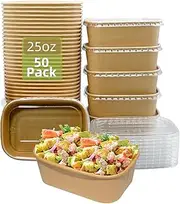 Kraft Paper Salad Bowls w/Lids 750ml To Go, Square Disposable Soup Bowls Leakproof Microwave 50 Sets, Sturdy Take Away Containers for Keto Toppings Snack Camping Gathering