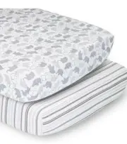 The Peanutshell crib sheets gray white elephants stripes nursery 2 pack new