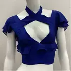 Nasty Gal Cropped Blue Flutter Cut Out Short Sleeve Top Size S