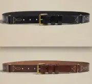 NWT Banana Republic $70 MESA EMBROIDERED LEATHER BELT, Brown, Black, Sz S