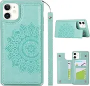Cavor for iPhone 11 Case Flower PU Leather Wallet Flip Magnetic Clasp Protective Back Cover Kickstand with Lanyard Card Slots Holder Shockproof Case for iPhone 11 6.1''-Horizontal Mandala Green