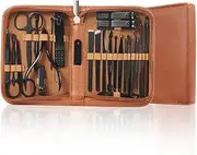 7/26pcs Manicure Set Professional Nail Clipper Kit Stainless Steel Manicure Kit,Nail Care Tools with Travel Case,26pcs brown