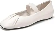 [Beau Today] Womens Ballet Fats, Genuine Leather Flats for Women, Fashion Square Toe Business Casual Flats, Comfortable Ballet Leather Shoes for Women