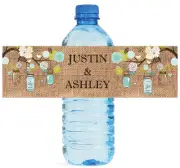 100 Country Burlap Mason Jar Wedding Water Bottle Labels Engagement Bridal 8"x2"