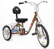 Elderly Tricycle, One-Piece Steel Frame, Large-Capacity Storage Basket, Pedal Human-Powered Bicycle, Walking/Grocery Shopping Bicycle, Load-Bearing 300KG,Brown