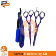 Hairdresser Barber Kit Hair Cutting Purple Scissors Beard Shaving Razor Set