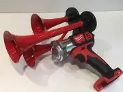 Milwaukee M18 Handheld Air Horn, Train Horn Compressor 3 Red Trumpets 12 Inch