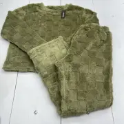Boohoo Green Checkerboard Fleece Pant & Long Sleeve Outfit Set Women's Size 12