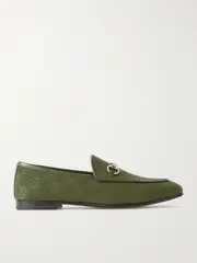 [Gucci] Gucci - Jordaan Horsebit-detailed Leather-trimmed Canvas-jacquard Loafers - Green - IT38 IT 38 Green