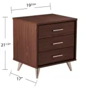 SEI FURNITURE Bedside Table 21.5" H X 19.75" W, Rectangle Wood 3-Drawers Brown
