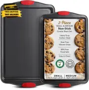 Baking Sheet Set, 2-Piece Cookie Sheet Set with Silicone Handles, Steel Baking
