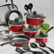 18 Piece Non-stick Cookware Set, Red