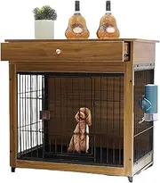 Wooden Pet Crate, Indoor Furniture Dog Crate with Drawers, Dog Crate with Sliding Tray on the Bottom and Storage Table on the Top, Easy to Assemble for Small and Medium Dogs(Yellow walnut,M)