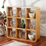 Coffee Mug Holder, Tea Mug Display Rack for Countertop with 9 Compartments, Mug Shelf for Coffee Tea Station Accessories, Coffee Bar Organizer for Kitchen, Office, Home - Bamboo, Square Rack