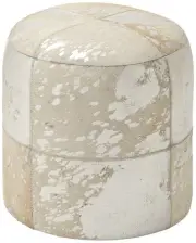 Wilson 17" High Silver and White Leather Round Ottoman