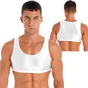 Men's Muscle Tank Top Round Neck Undershirt Vest Gym Sports Crop Top white XL