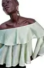 NWT ZARA Shiny Metallic Thread Off Shoulder Crop Top Blouse Sexy Couture Size S