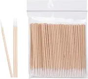100 Pcs Pointed Cotton Buds,Wood Q Tips Bamboo Thin Cotton Swabs Ear Buds Pointed Tip Orange Sticks,Reusabl Clean Applicator for Eyebrow Tattoo Beauty Make-Up Color Nail Seam Dedicated Dirty Picking